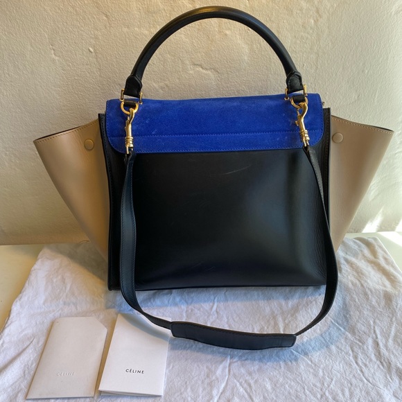 Celine trapeze bag. Bright blue suede and black leather - Picture 4 of 11